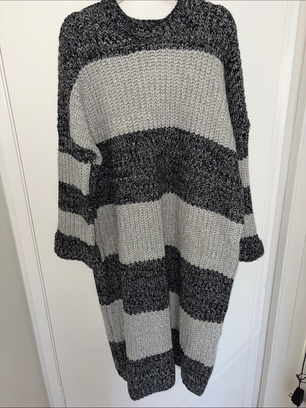 DRESSSED IN LALACozy Oversized Black and Gray Striped Women's Sweater DRESS NWOT